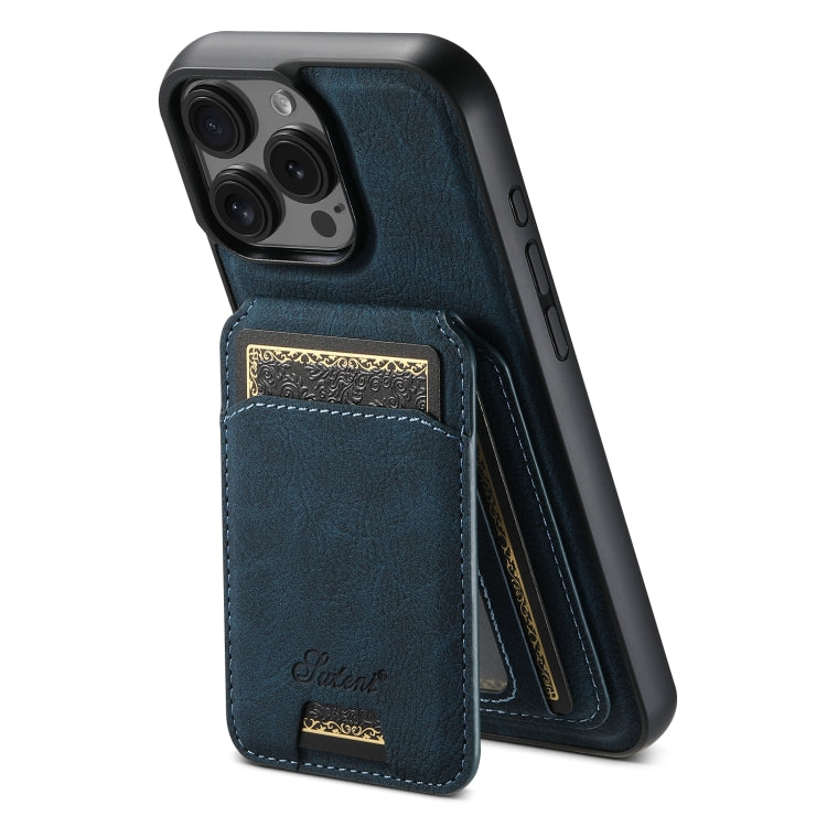 For iPhone 16 Pro Max Suteni H16 Litchi Texture Leather Detachable Wallet Back Phone Case(Blue) by Suteni