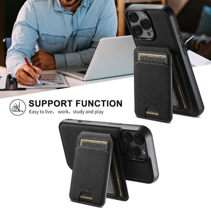 For iPhone 16e Suteni H16 Litchi Texture Leather Detachable Wallet Back Phone Case(Black) by Suteni