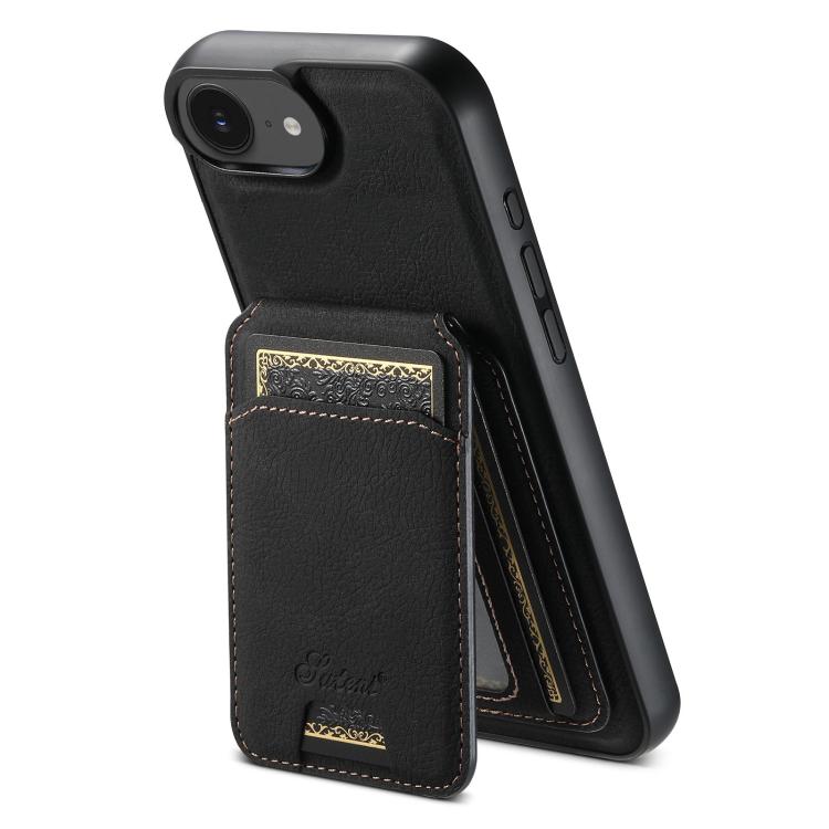 For iPhone 16e Suteni H16 Litchi Texture Leather Detachable Wallet Back Phone Case(Black) by Suteni