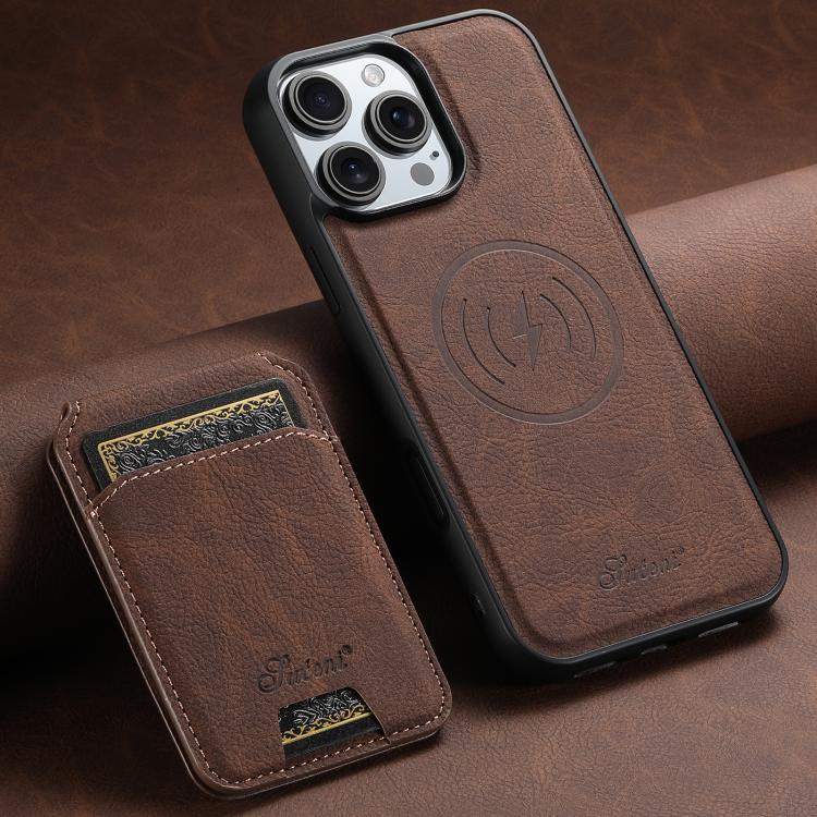 For iPhone 16e Suteni H16 Litchi Texture Leather Detachable Wallet Back Phone Case(Brown) by Suteni