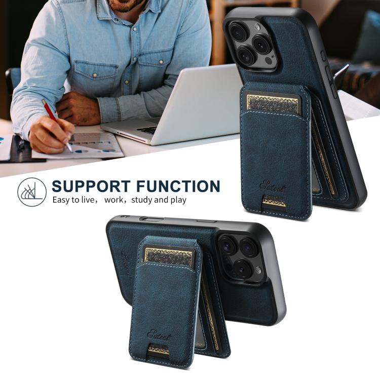 For iPhone 16e Suteni H16 Litchi Texture Leather Detachable Wallet Back Phone Case(Blue) by Suteni