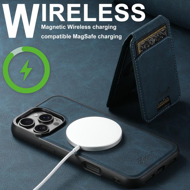 For iPhone 16e Suteni H16 Litchi Texture Leather Detachable Wallet Back Phone Case(Blue) by Suteni