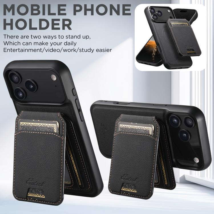 For iPhone 17 Pro Suteni H16 Litchi Texture Leather Detachable Wallet Back Phone Case(Black) by Suteni