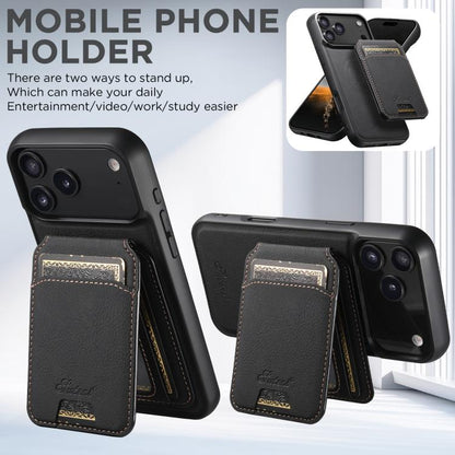 For iPhone 17 Pro Suteni H16 Litchi Texture Leather Detachable Wallet Back Phone Case(Black) by Suteni