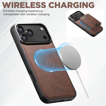 For iPhone 17 Suteni H16 Litchi Texture Leather Detachable Wallet Back Phone Case(Brown) by Suteni