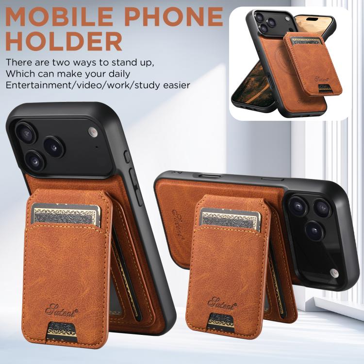 For iPhone 17 Suteni H16 Litchi Texture Leather Detachable Wallet Back Phone Case(Khaki) by Suteni