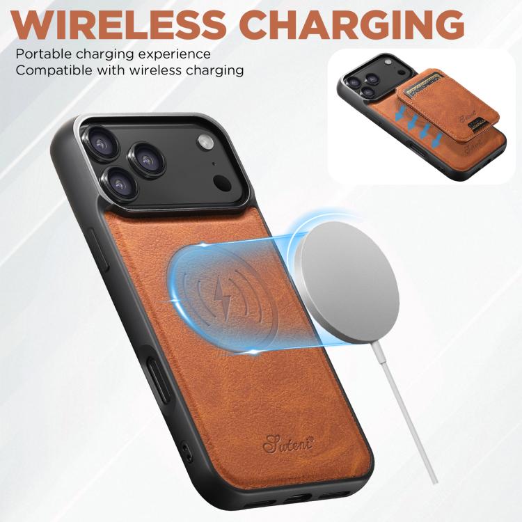 For iPhone 17 Suteni H16 Litchi Texture Leather Detachable Wallet Back Phone Case(Khaki) by Suteni