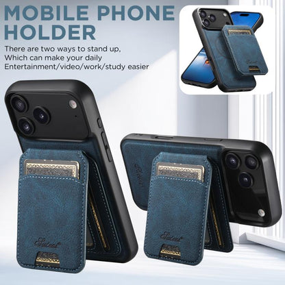 For iPhone 17 Suteni H16 Litchi Texture Leather Detachable Wallet Back Phone Case(Blue) by Suteni