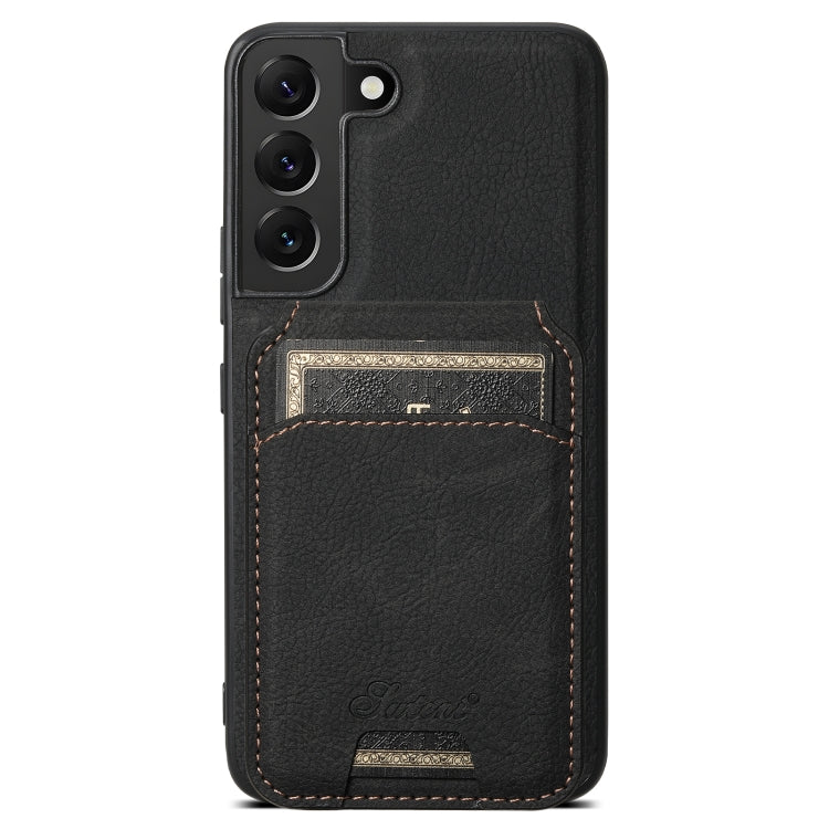 For Samsung Galaxy S22+ 5G Suteni H16 Litchi Texture Leather Detachable Wallet Back Phone Case(Black) by Suteni