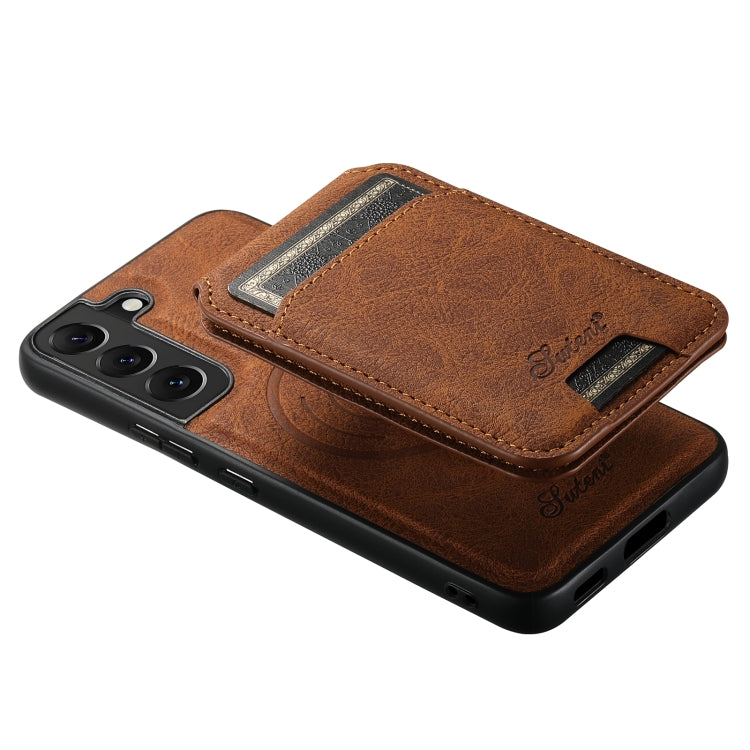 For Samsung Galaxy S22 5G Suteni H16 Litchi Texture Leather Detachable Wallet Back Phone Case(Brown) by Suteni