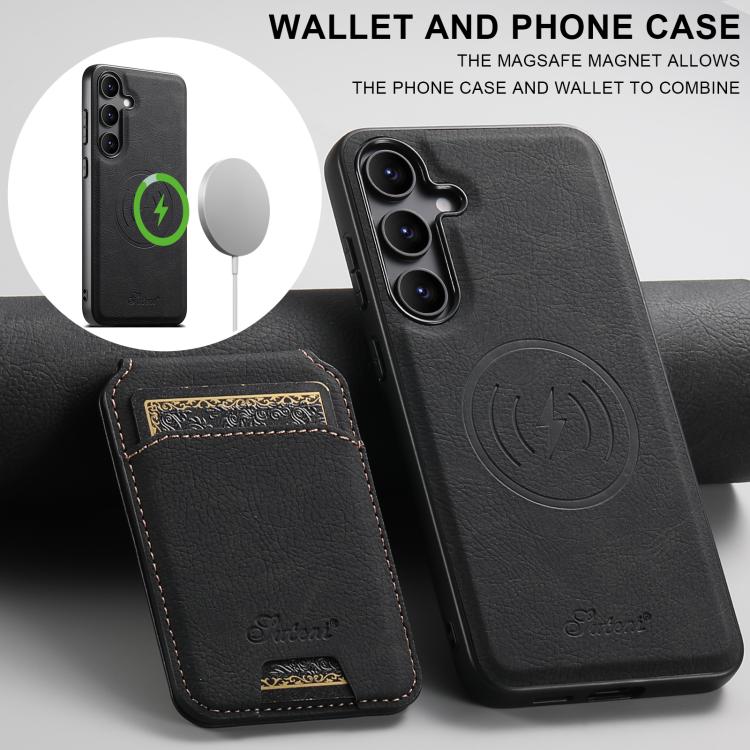 For Samsung Galaxy S25+ 5G Suteni H16 Litchi Texture Leather Detachable Wallet Back Phone Case(Black) by Suteni
