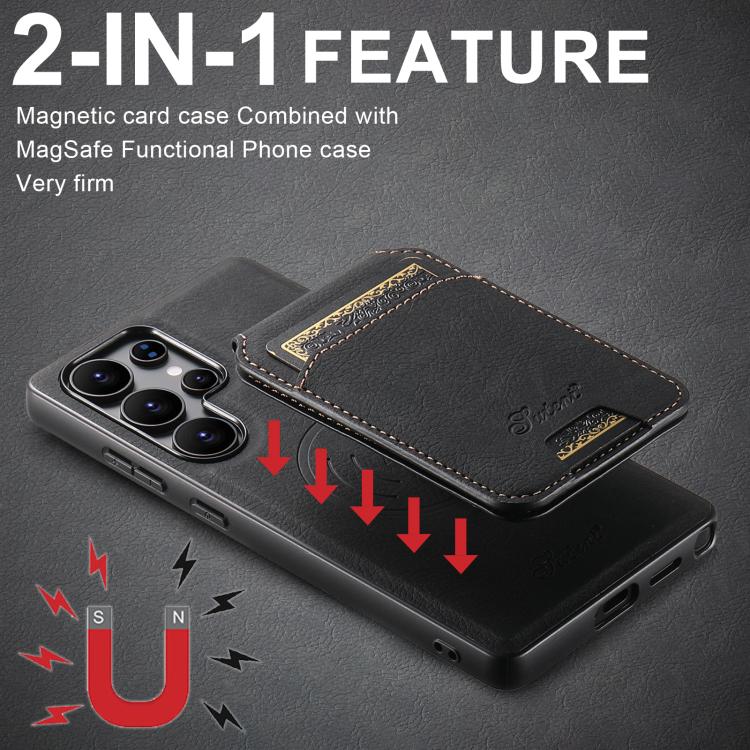 For Samsung Galaxy S25+ 5G Suteni H16 Litchi Texture Leather Detachable Wallet Back Phone Case(Black) by Suteni