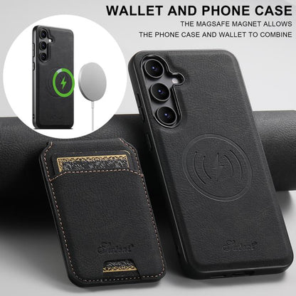 For Samsung Galaxy S25 5G Suteni H16 Litchi Texture Leather Detachable Wallet Back Phone Case(Black) by Suteni
