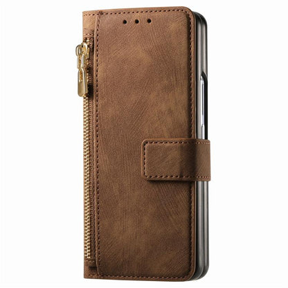For Samsung Galaxy Z Fold5 5G Retro MagSafe Magnetic Zipper Wallet Leather Phone Case(Brown) by bashfashion
