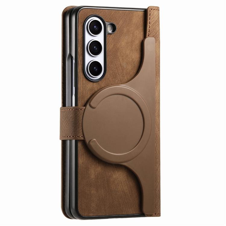 For Samsung Galaxy Z Fold5 5G Retro MagSafe Magnetic Zipper Wallet Leather Phone Case(Brown) by bashfashion