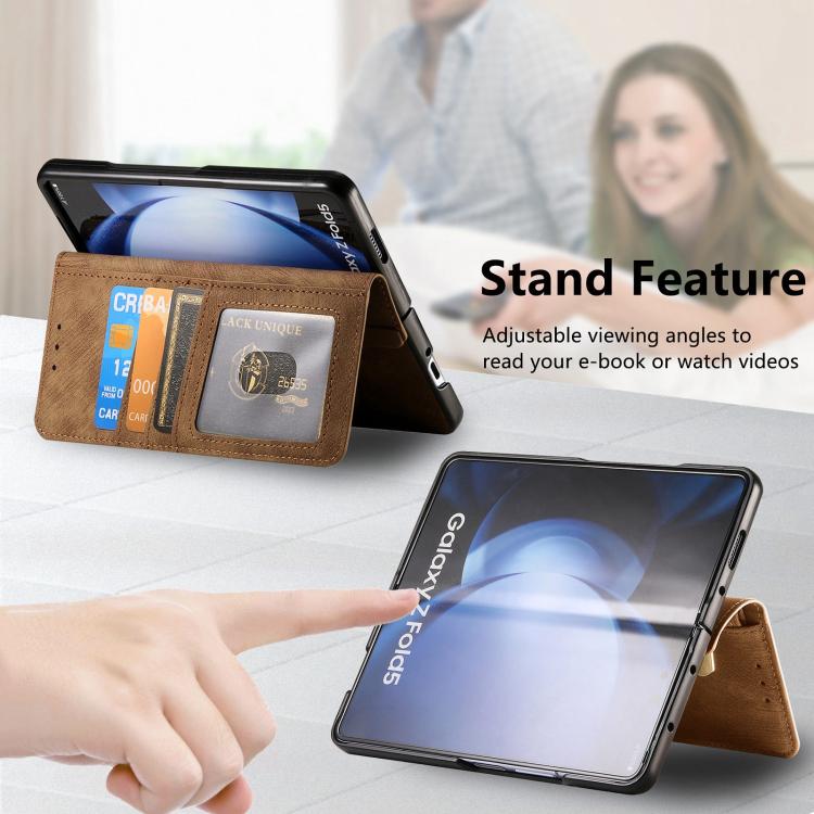 For Samsung Galaxy Z Fold5 5G Retro MagSafe Magnetic Zipper Wallet Leather Phone Case(Brown) by bashfashion