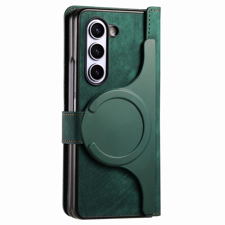 For Samsung Galaxy Z Fold5 5G Retro MagSafe Magnetic Zipper Wallet Leather Phone Case(Green) by bashfashion