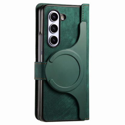 For Samsung Galaxy Z Fold5 5G Retro MagSafe Magnetic Zipper Wallet Leather Phone Case(Green) by bashfashion