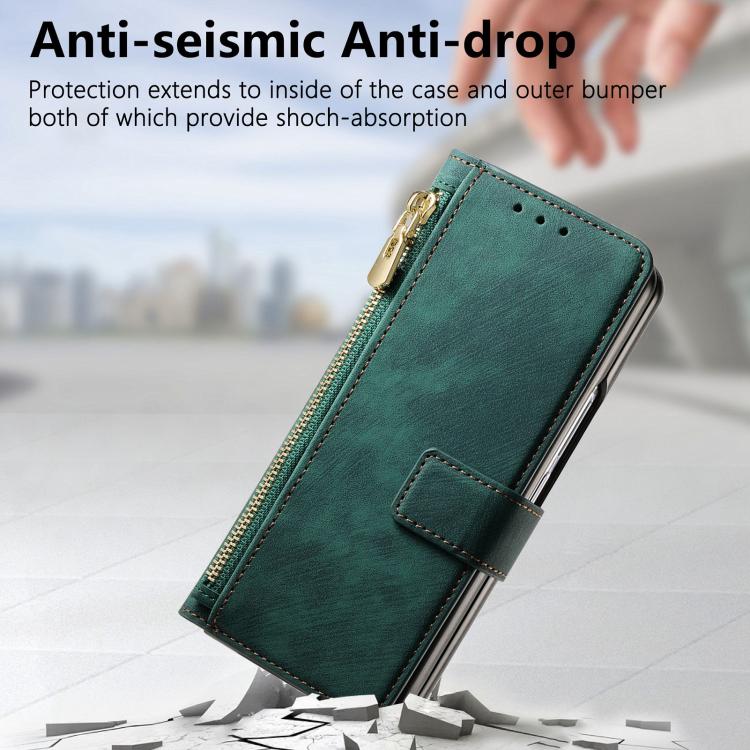 For Samsung Galaxy Z Fold5 5G Retro MagSafe Magnetic Zipper Wallet Leather Phone Case(Green) by bashfashion