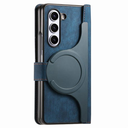 For Samsung Galaxy Z Fold5 5G Retro MagSafe Magnetic Zipper Wallet Leather Phone Case(Blue) by bashfashion