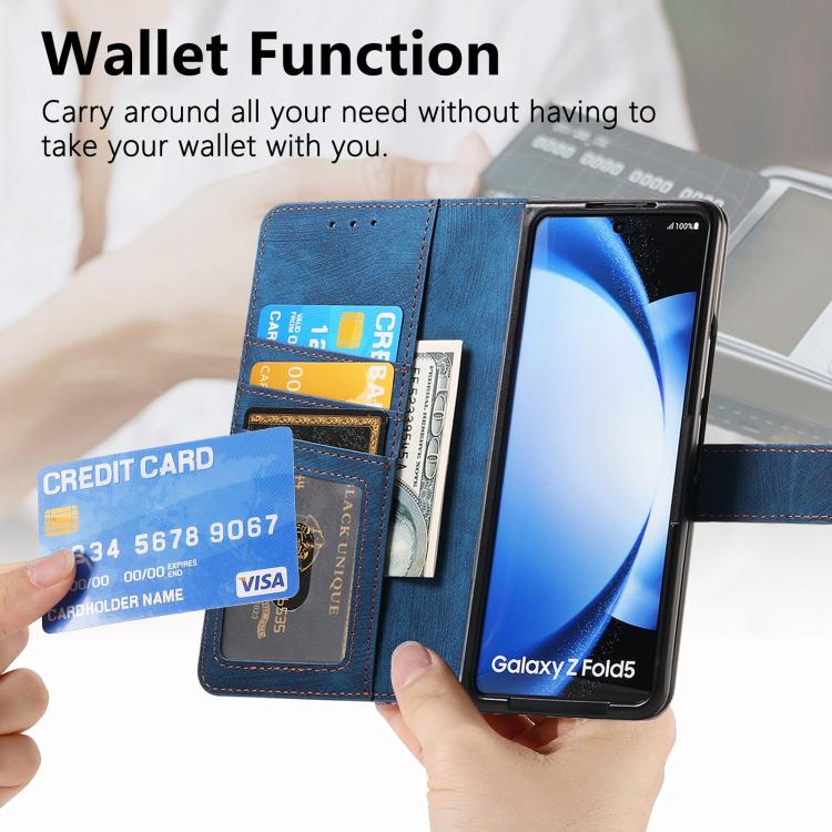 For Samsung Galaxy Z Fold5 5G Retro MagSafe Magnetic Zipper Wallet Leather Phone Case(Blue) by bashfashion