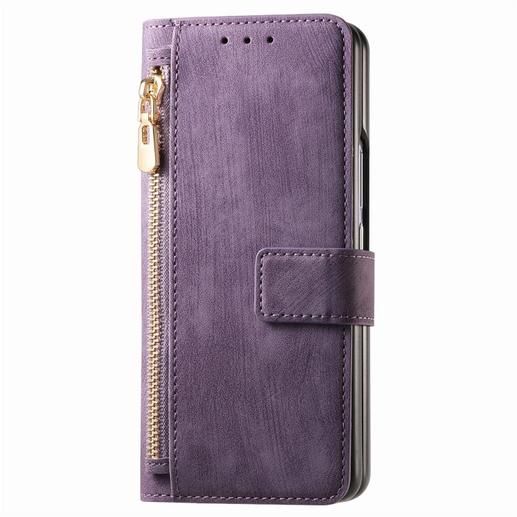 For Samsung Galaxy Z Fold5 5G Retro MagSafe Magnetic Zipper Wallet Leather Phone Case(Purple) by bashfashion