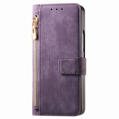 For Samsung Galaxy Z Fold5 5G Retro MagSafe Magnetic Zipper Wallet Leather Phone Case(Purple) by bashfashion