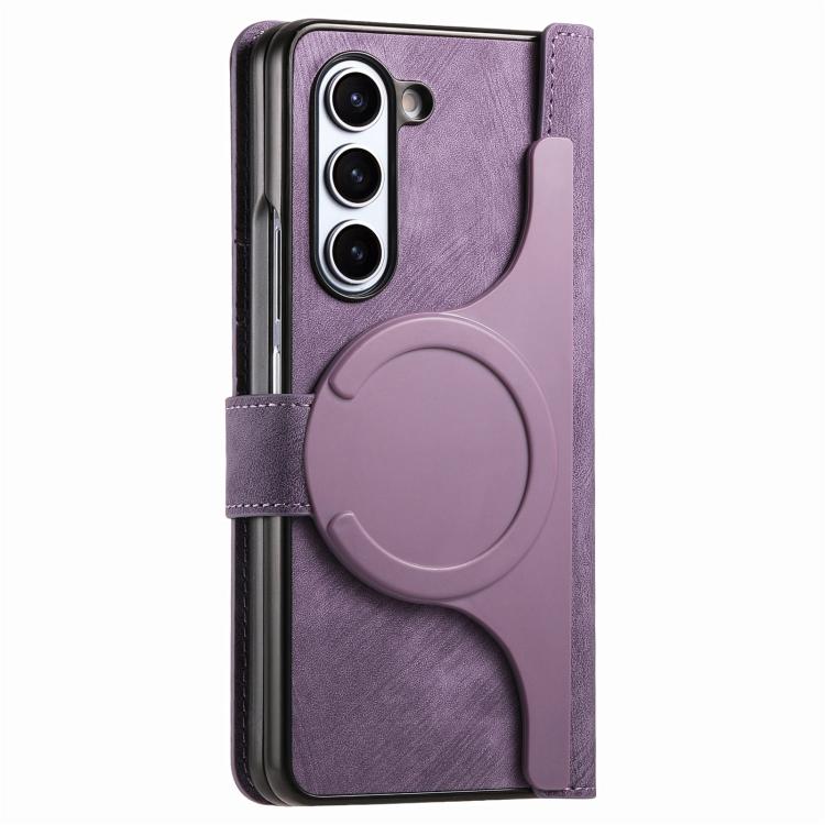 For Samsung Galaxy Z Fold5 5G Retro MagSafe Magnetic Zipper Wallet Leather Phone Case(Purple) by bashfashion