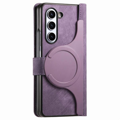 For Samsung Galaxy Z Fold5 5G Retro MagSafe Magnetic Zipper Wallet Leather Phone Case(Purple) by bashfashion
