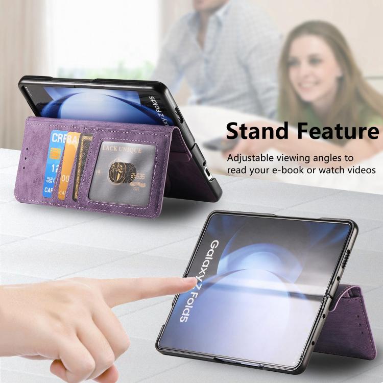 For Samsung Galaxy Z Fold5 5G Retro MagSafe Magnetic Zipper Wallet Leather Phone Case(Purple) by bashfashion