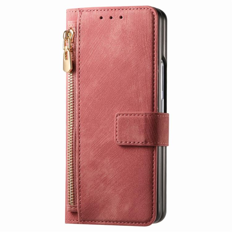 For Samsung Galaxy Z Fold5 5G Retro MagSafe Magnetic Zipper Wallet Leather Phone Case(Pink) by bashfashion
