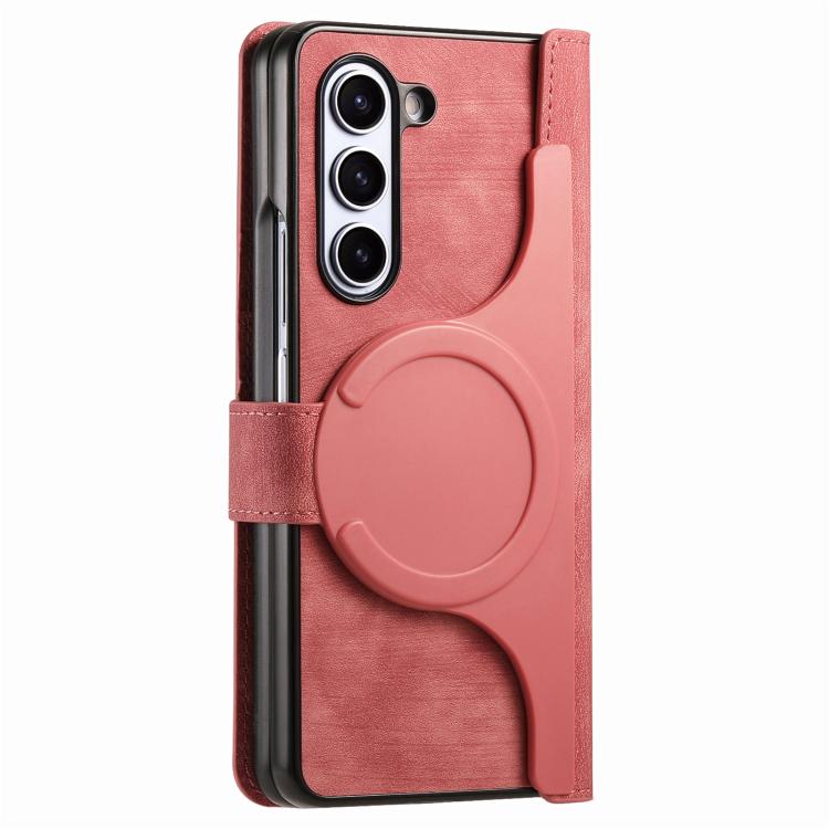 For Samsung Galaxy Z Fold5 5G Retro MagSafe Magnetic Zipper Wallet Leather Phone Case(Pink) by bashfashion