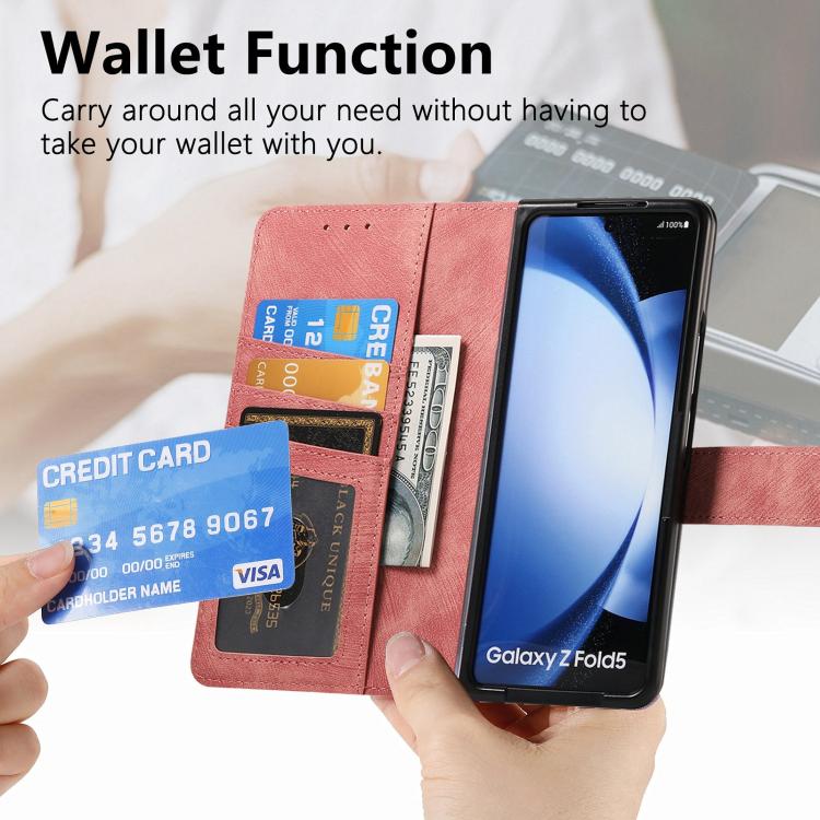 For Samsung Galaxy Z Fold5 5G Retro MagSafe Magnetic Zipper Wallet Leather Phone Case(Pink) by bashfashion