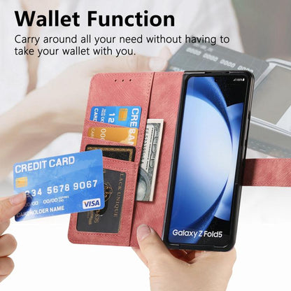 For Samsung Galaxy Z Fold5 5G Retro MagSafe Magnetic Zipper Wallet Leather Phone Case(Pink) by bashfashion