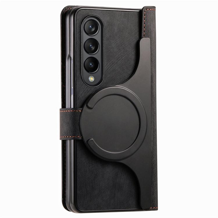 For Samsung Galaxy Z Fold4 Retro MagSafe Magnetic Zipper Wallet Leather Phone Case(Black) by bashfashion