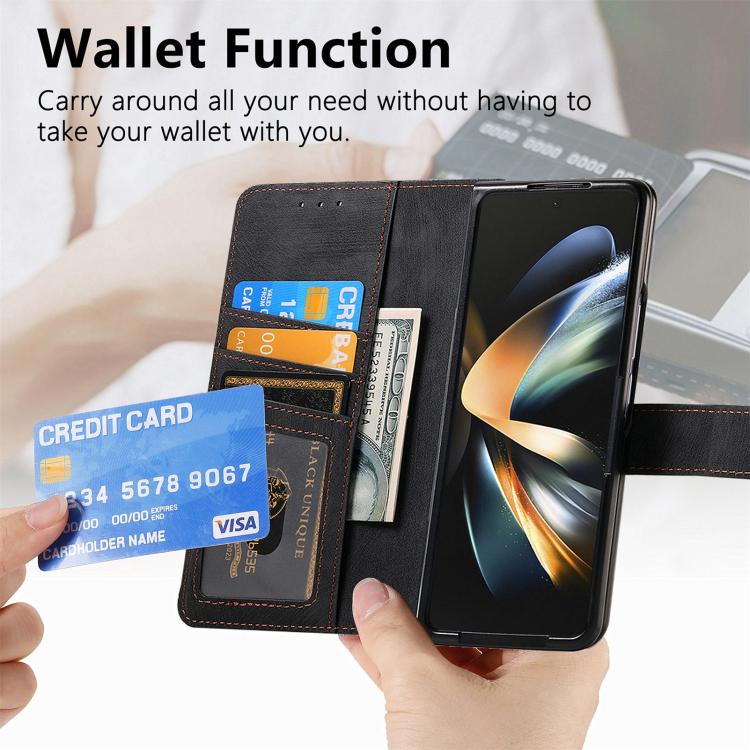 For Samsung Galaxy Z Fold4 Retro MagSafe Magnetic Zipper Wallet Leather Phone Case(Black) by bashfashion