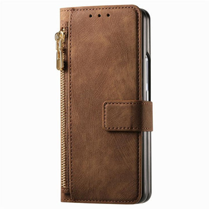 For Samsung Galaxy Z Fold4 Retro MagSafe Magnetic Zipper Wallet Leather Phone Case(Brown) by bashfashion