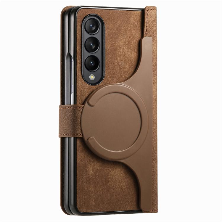 For Samsung Galaxy Z Fold4 Retro MagSafe Magnetic Zipper Wallet Leather Phone Case(Brown) by bashfashion