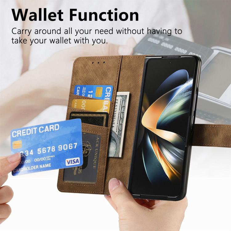 For Samsung Galaxy Z Fold4 Retro MagSafe Magnetic Zipper Wallet Leather Phone Case(Brown) by bashfashion