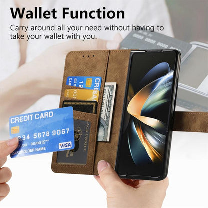 For Samsung Galaxy Z Fold4 Retro MagSafe Magnetic Zipper Wallet Leather Phone Case(Brown) by bashfashion