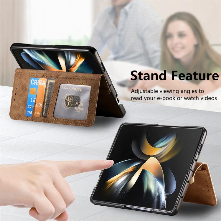 For Samsung Galaxy Z Fold4 Retro MagSafe Magnetic Zipper Wallet Leather Phone Case(Brown) by bashfashion