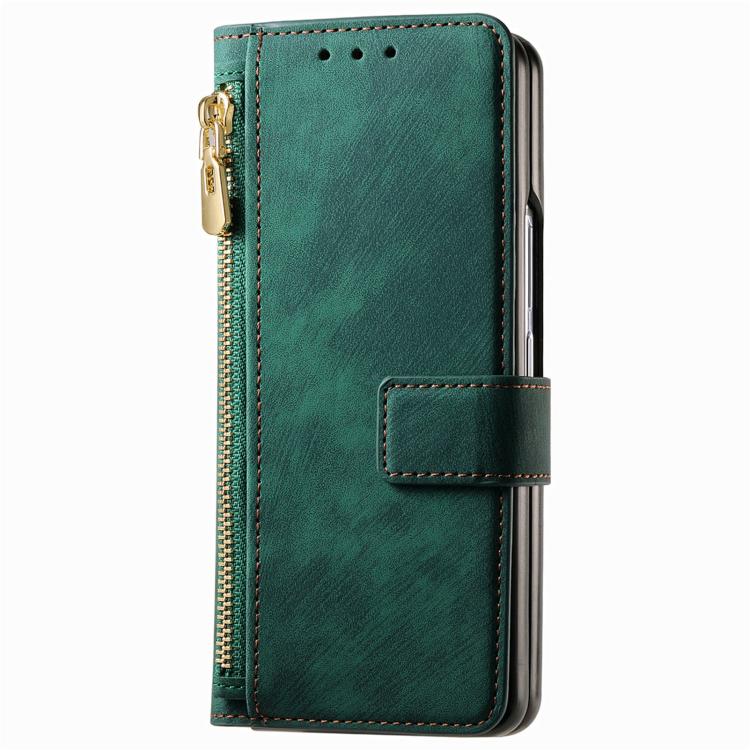 For Samsung Galaxy Z Fold4 Retro MagSafe Magnetic Zipper Wallet Leather Phone Case(Green) by bashfashion