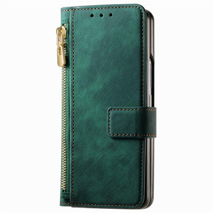 For Samsung Galaxy Z Fold4 Retro MagSafe Magnetic Zipper Wallet Leather Phone Case(Green) by bashfashion