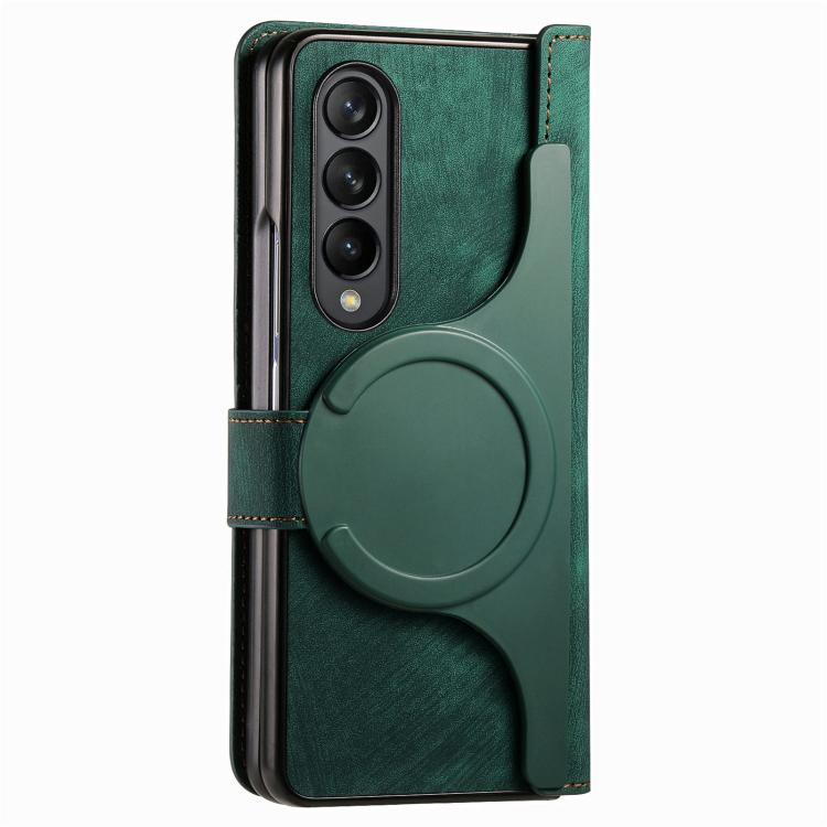 For Samsung Galaxy Z Fold4 Retro MagSafe Magnetic Zipper Wallet Leather Phone Case(Green) by bashfashion