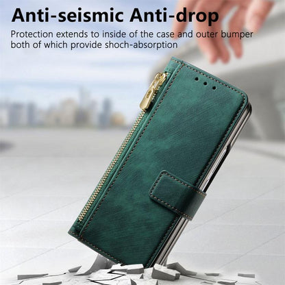 For Samsung Galaxy Z Fold4 Retro MagSafe Magnetic Zipper Wallet Leather Phone Case(Green) by bashfashion