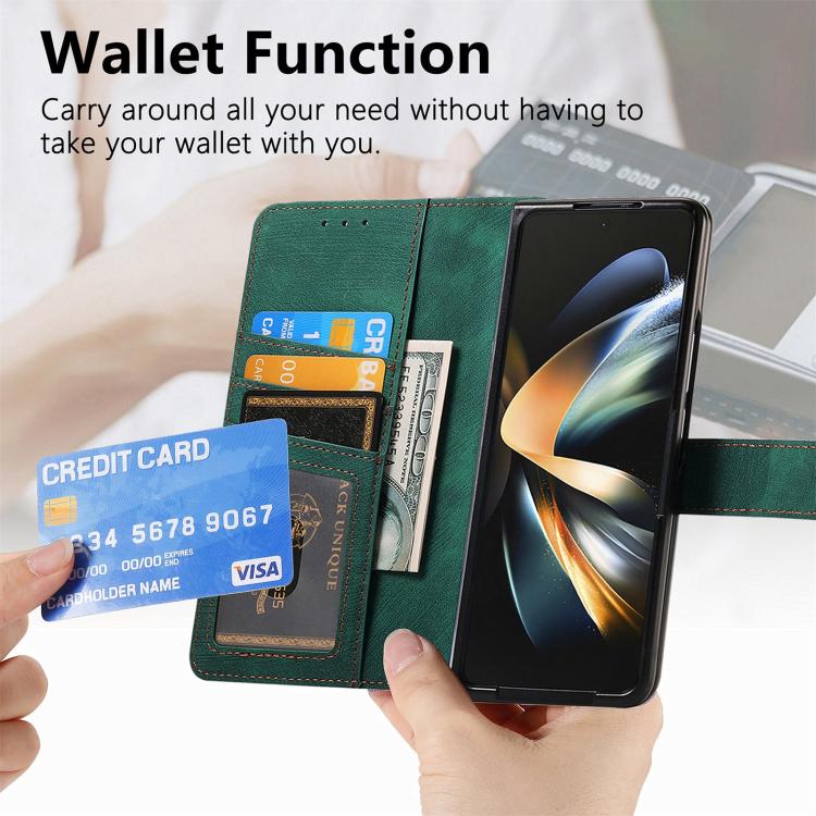 For Samsung Galaxy Z Fold4 Retro MagSafe Magnetic Zipper Wallet Leather Phone Case(Green) by bashfashion