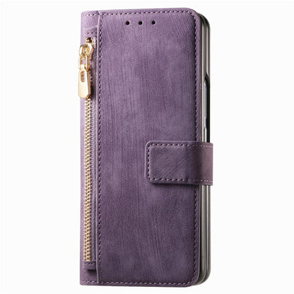 For Samsung Galaxy Z Fold4 Retro MagSafe Magnetic Zipper Wallet Leather Phone Case(Purple) by bashfashion