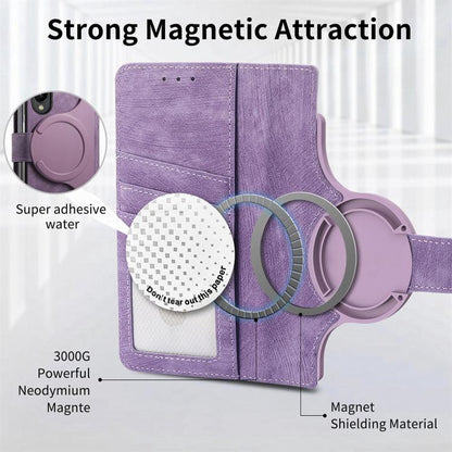 For Samsung Galaxy Z Fold4 Retro MagSafe Magnetic Zipper Wallet Leather Phone Case(Purple) by bashfashion