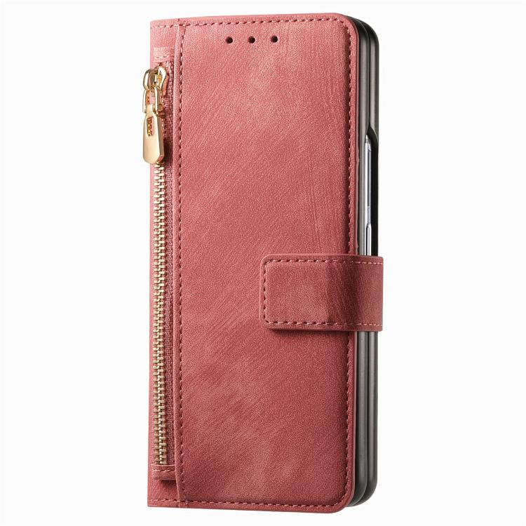 For Samsung Galaxy Z Fold4 Retro MagSafe Magnetic Zipper Wallet Leather Phone Case(Pink) by bashfashion