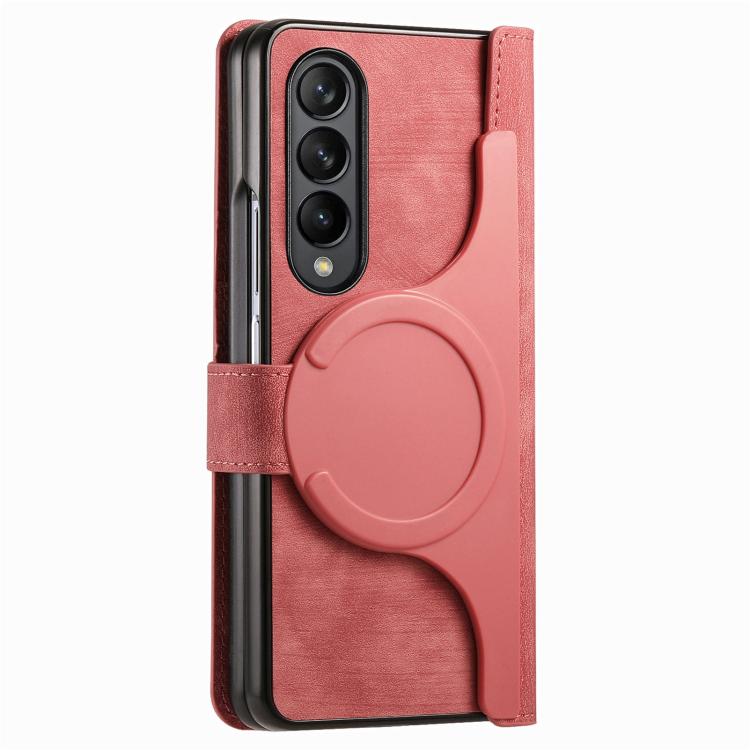 For Samsung Galaxy Z Fold4 Retro MagSafe Magnetic Zipper Wallet Leather Phone Case(Pink) by bashfashion